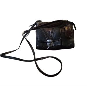 Baggallini Black & Brown Crossbody Wallet Purse Pebbled & Croc Embossed Leather